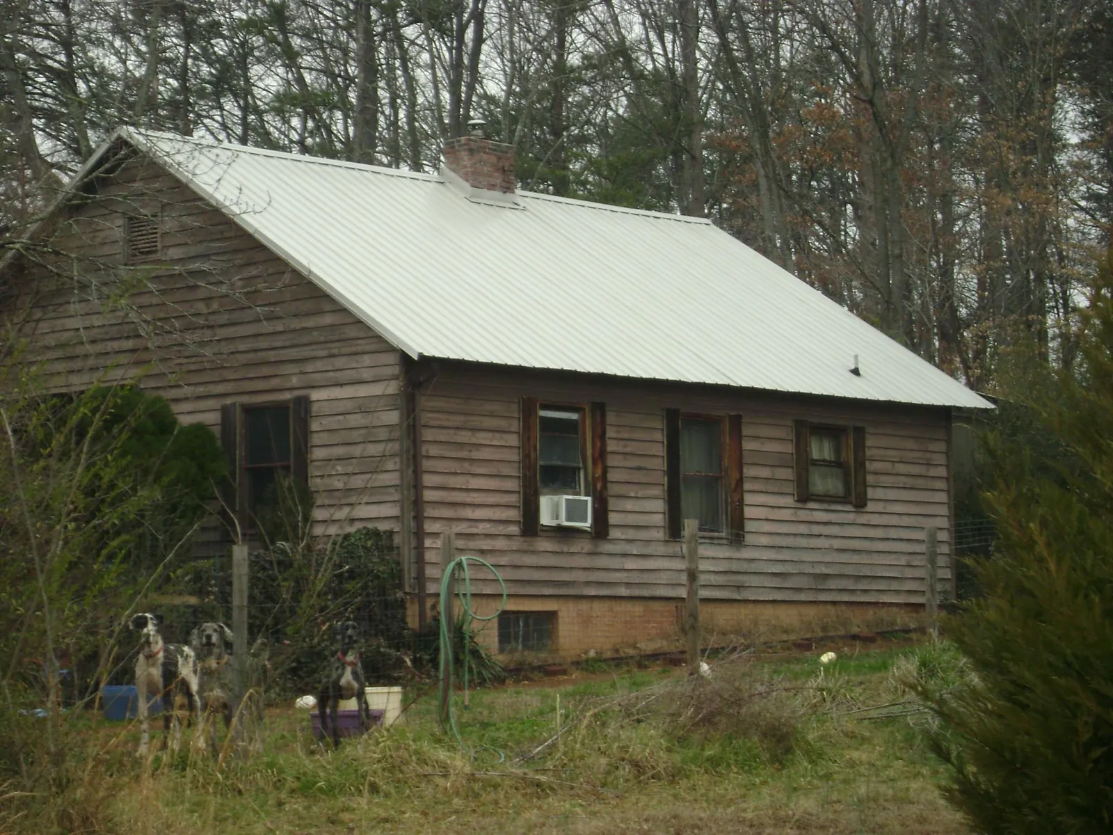 White metal roof on an old wood sided farmhouse, from a Asphalt Shingle Roof Repair job in Syracuse